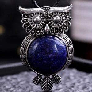 38 🖤 Lapis Lazuli Gemstone Crystal Owl Pendant Necklace Jewelry